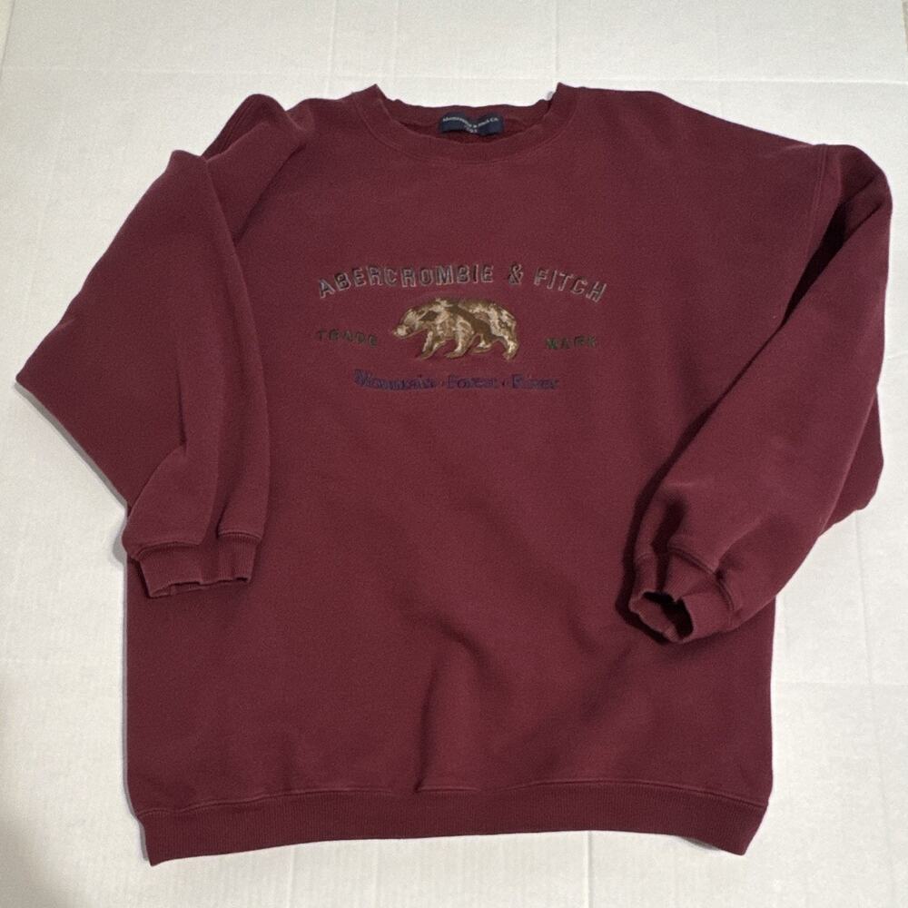 Abercrombie & Fitch Y2K Bear Graphic Sweatshirt Burgundy